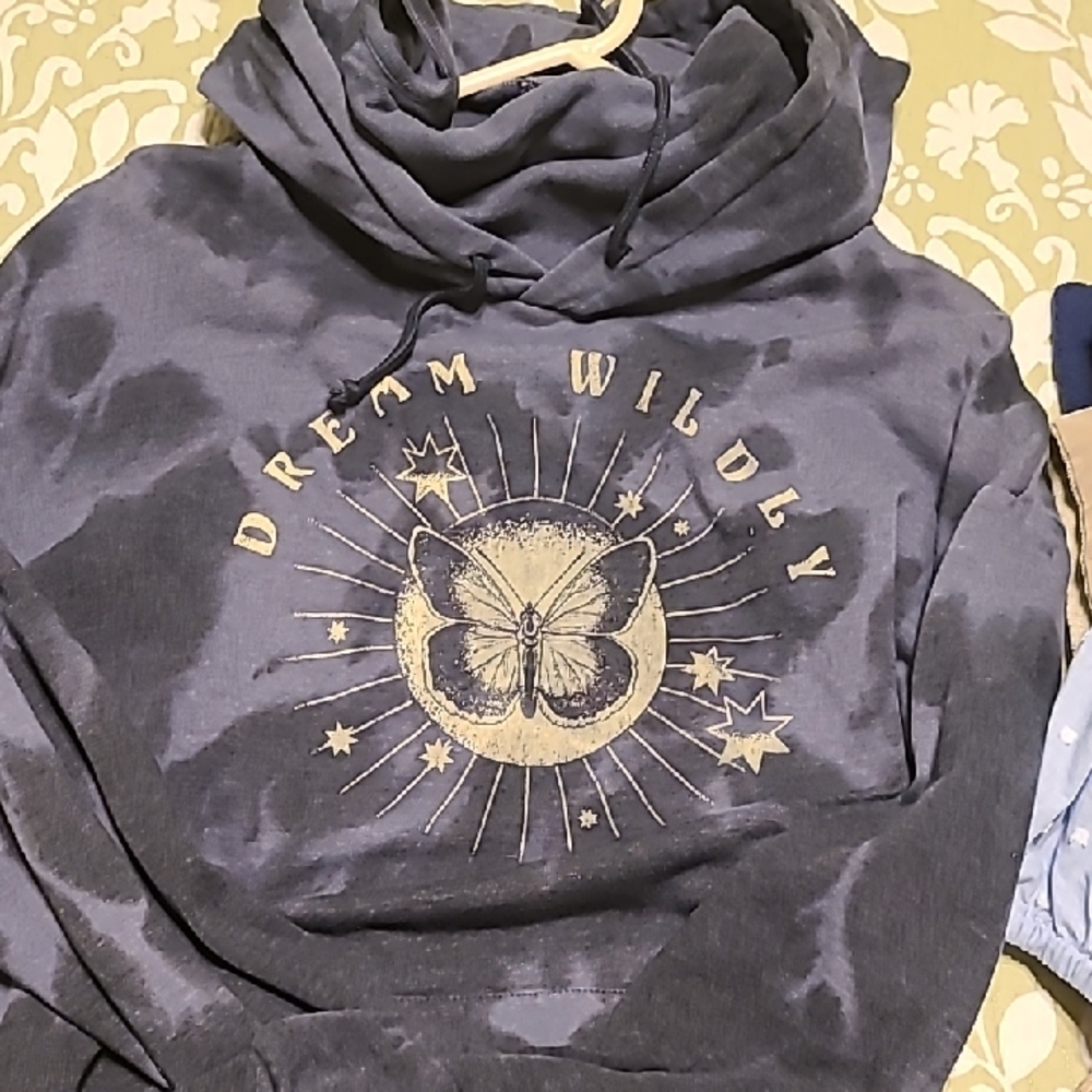 Mighty Fine Charcoal Hoodie with Yellow Butterfly Graphic with Face Cover, 3X